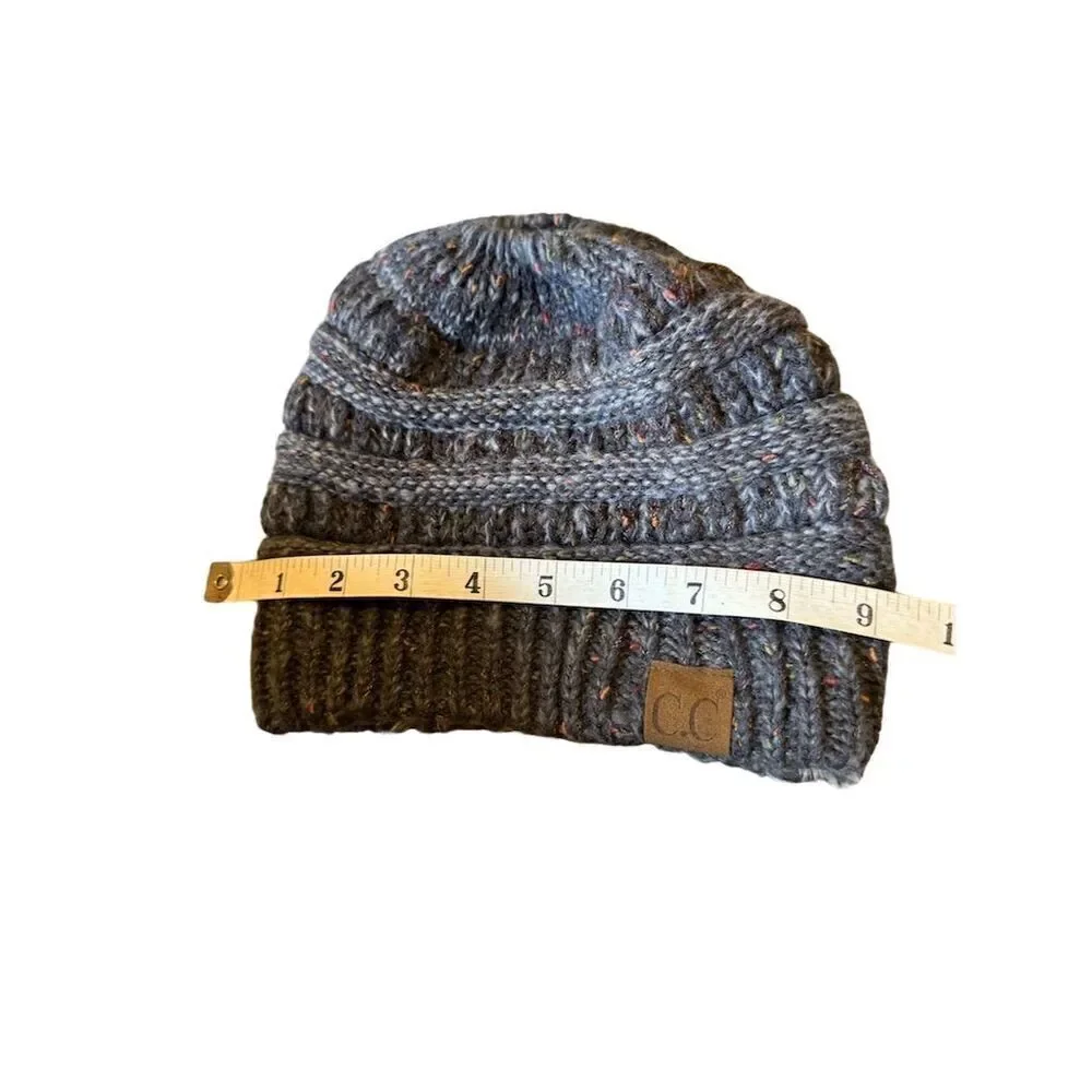 C.C Unisex Confetti Flecked Ponytail Cable Knit Beanie Hat Gray